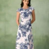 The Round Neck Cap Sleeve Floral Midi Dress