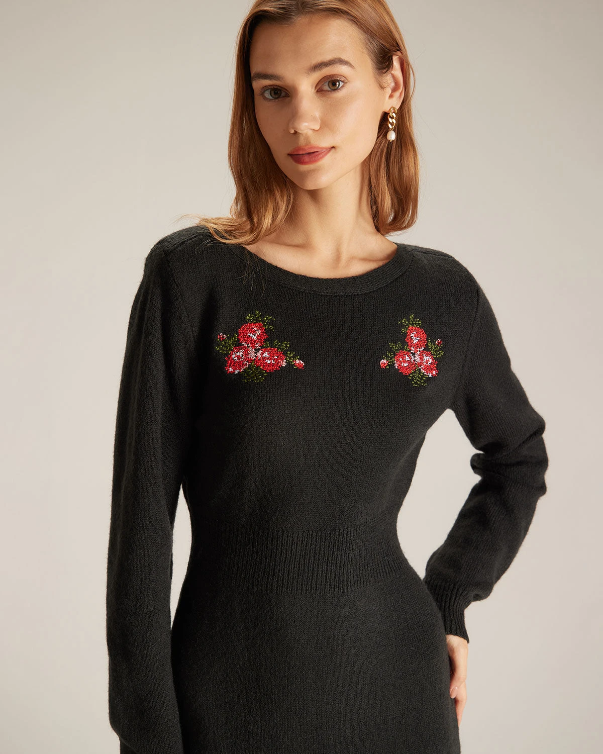 The Black Round Neck Embroidery Mini Dress 4 The Black Round Neck Embroidery Mini Dress - Image 4