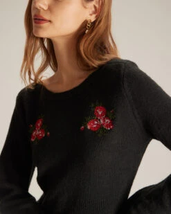 The Black Round Neck Embroidery Mini Dress 10 The Black Round Neck Embroidery Mini Dress -CINN Clothing Shop the round neck embroidery bodycon dress dresses hwdb39