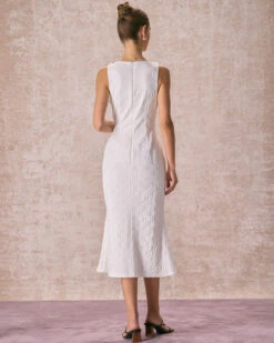 The White Round Neck Floral Jacquard Sleeveless Midi Dress 9 The White Round Neck Floral Jacquard Sleeveless Midi Dress -CINN Clothing Shop the round neck floral jacquar dress dresses vhprv7