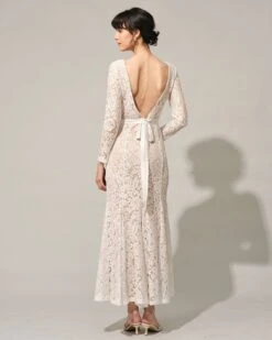 The White Lace Long Sleeve Backless Maxi Dress -CINN Clothing Shop the round neck lace mermaid maxi dress dresses ilpmui 983163