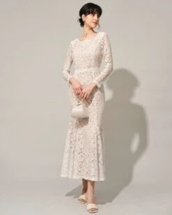 The White Lace Long Sleeve Backless Maxi Dress -CINN Clothing Shop the round neck lace mermaid maxi dress dresses zqtvjx 377794