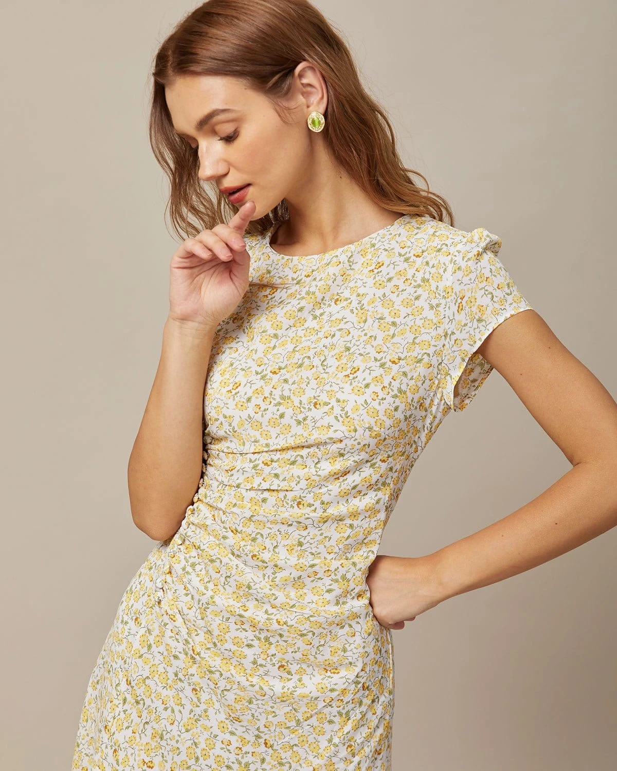 The Yellow Round Neck Floral Midi Dress 2 The Yellow Round Neck Floral Midi Dress - Image 2