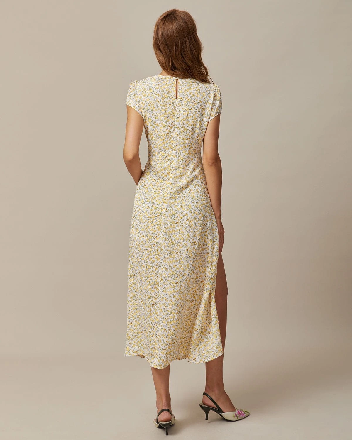 The Yellow Round Neck Floral Midi Dress 6 The Yellow Round Neck Floral Midi Dress - Image 6