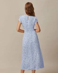 The Blue Round Neck Floral Slit Midi Dress 9 The Blue Round Neck Floral Slit Midi Dress -CINN Clothing Shop the round neck ruched floral dress dresses odfpph cc575dc2 58da 4c5e b1c9 22a313992a39