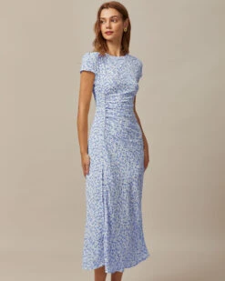 The Blue Round Neck Floral Slit Midi Dress 7 The Blue Round Neck Floral Slit Midi Dress -CINN Clothing Shop the round neck ruched floral dress dresses v6wzao df202222 0452 49c7 b3a7 2087459db0a4