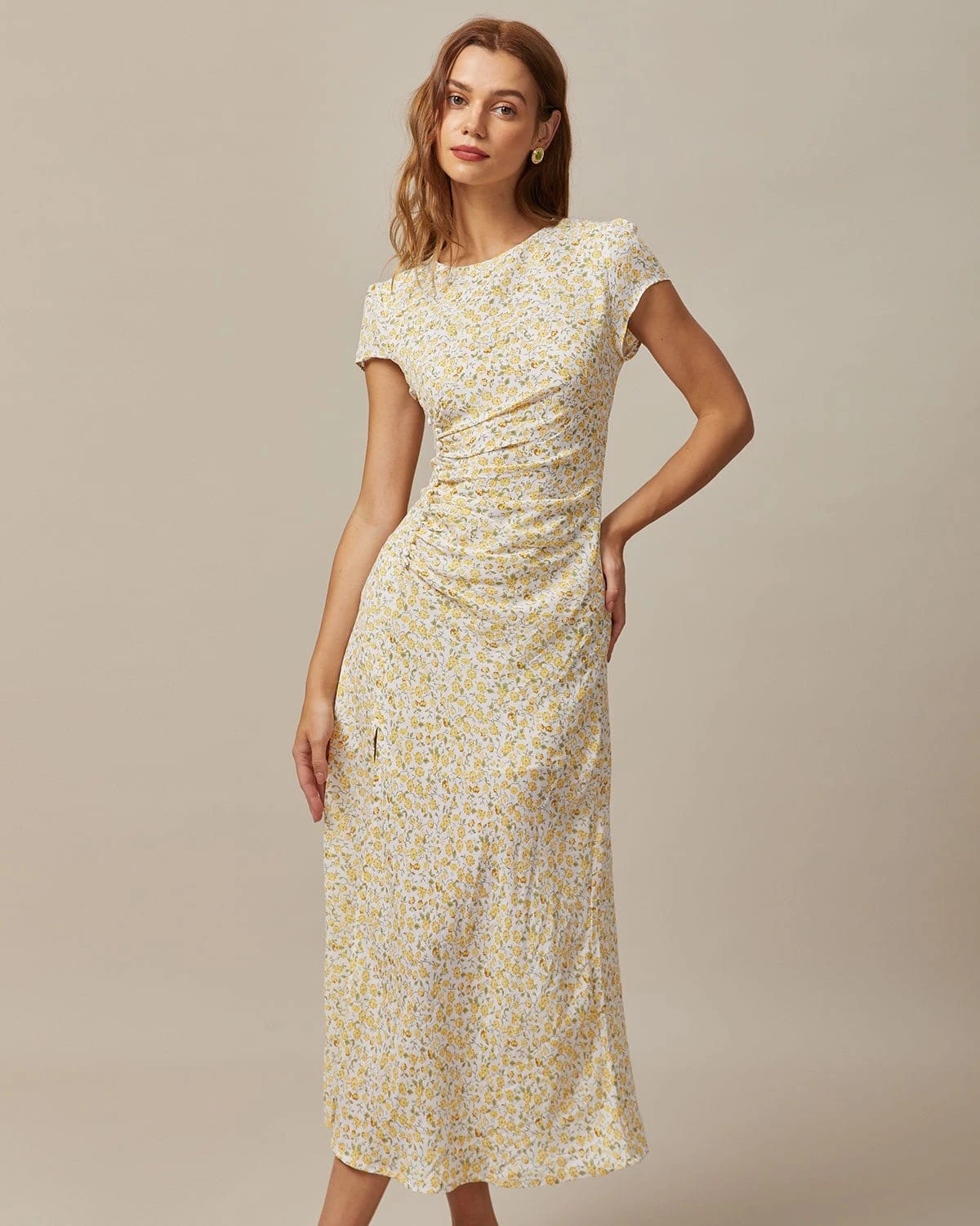 The Yellow Round Neck Floral Midi Dress 1 The Yellow Round Neck Floral Midi Dress