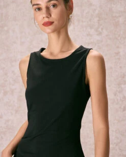 The Black Round Neck Ruched Tank Midi Dress 9 The Black Round Neck Ruched Tank Midi Dress -CINN Clothing Shop the round neck ruched tank dress dresses dfggux