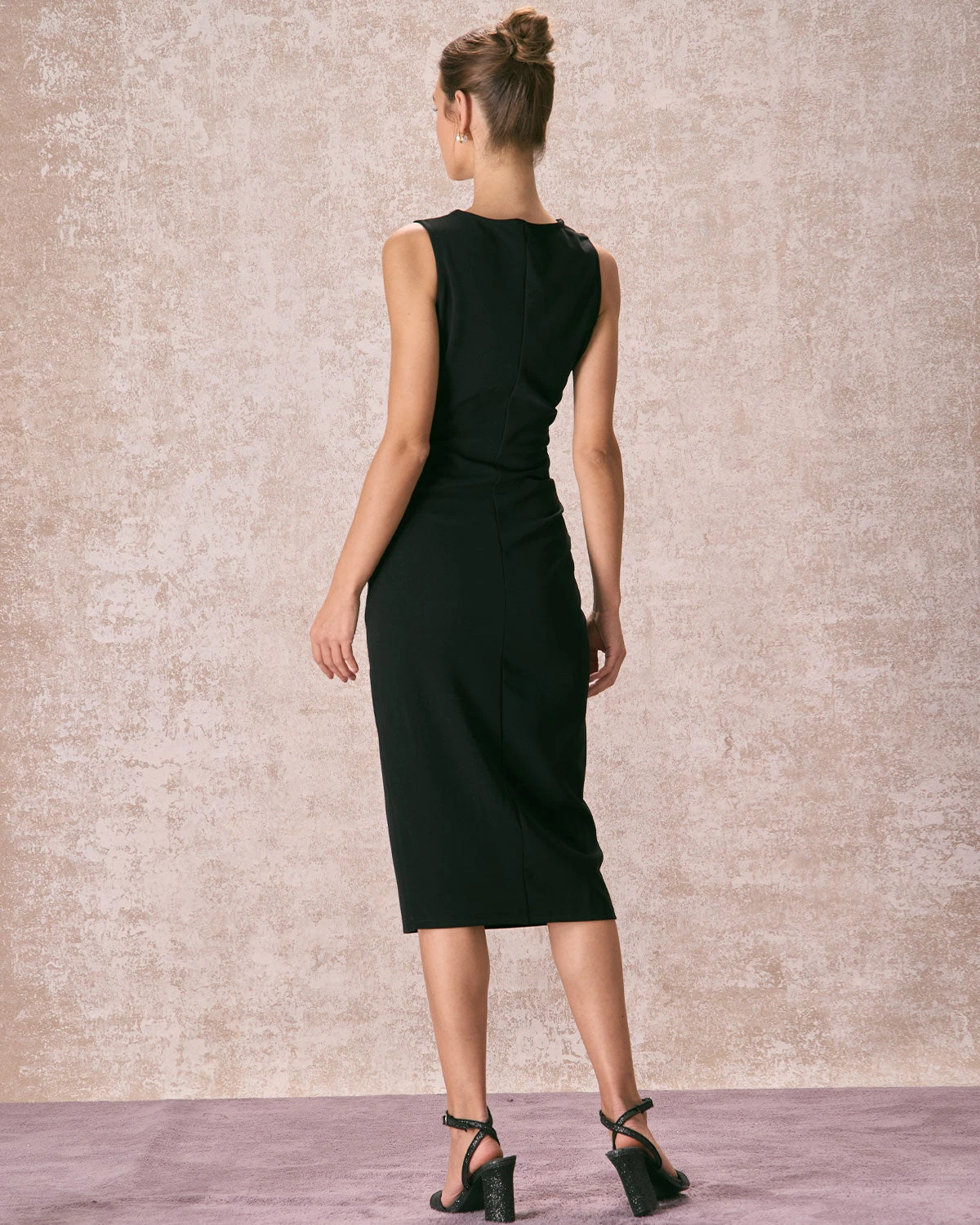 The Black Round Neck Ruched Tank Midi Dress 6 The Black Round Neck Ruched Tank Midi Dress - Image 6