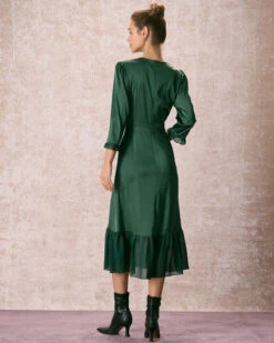 The Green Spliced Ruffle Poet Sleeve Midi Dress 11 The Green Spliced Ruffle Poet Sleeve Midi Dress -CINN Clothing Shop the round neck spliced ruffle dress dresses vvlswk