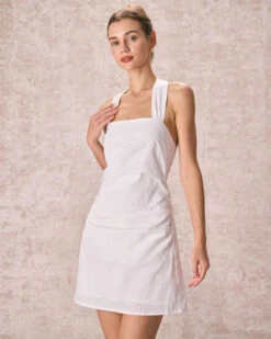The White Halter Ruched Pleated Mini Dress 8 The White Halter Ruched Pleated Mini Dress -CINN Clothing Shop the ruched halter mini dress dresses aazd1d