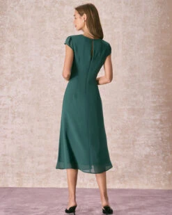 The Green Cap Sleeve Side Split Midi Dress -CINN Clothing Shop the ruched side split dress dresses flu4wt