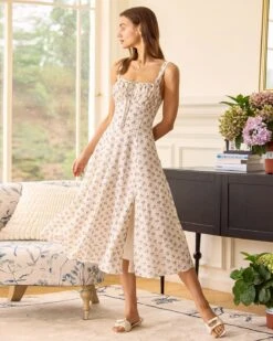 The Beige Ruched Split Hem Floral Midi Dress 9 The Beige Ruched Split Hem Floral Midi Dress -CINN Clothing Shop the ruched split hem floral midi dress dresses gyseqd