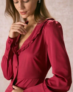 The Red Ruffle Collared Button Mini Dress -CINN Clothing Shop the ruffle collar button up dress dresses nhlzc4