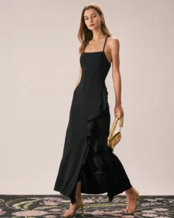 The Black Ruffle Cross Back Strap Maxi Dress 13 The Black Ruffle Cross Back Strap Maxi Dress -CINN Clothing Shop the ruffle cross back dress dresses 7cjmeo