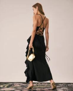 The Black Ruffle Cross Back Strap Maxi Dress 12 The Black Ruffle Cross Back Strap Maxi Dress -CINN Clothing Shop the ruffle cross back dress dresses vtqe6b