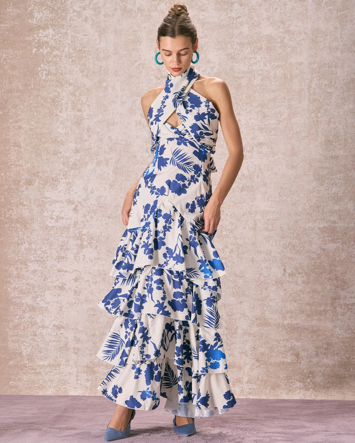 The Blue Halter Cut Out Ruffle Maxi Dress 6 The Blue Halter Cut Out Ruffle Maxi Dress - Image 6