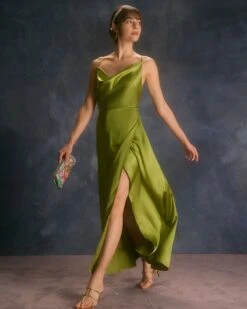 The Green Cowl Neck Split Satin Maxi Dress 10 The Green Cowl Neck Split Satin Maxi Dress -CINN Clothing Shop the satin cowl neck side split dress dresses bkzbvs