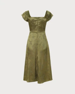 The Green Satin Jacquard Side Split Midi Dress 16 The Green Satin Jacquard Side Split Midi Dress -CINN Clothing Shop the satin jacquard side split dress dresses imtupq