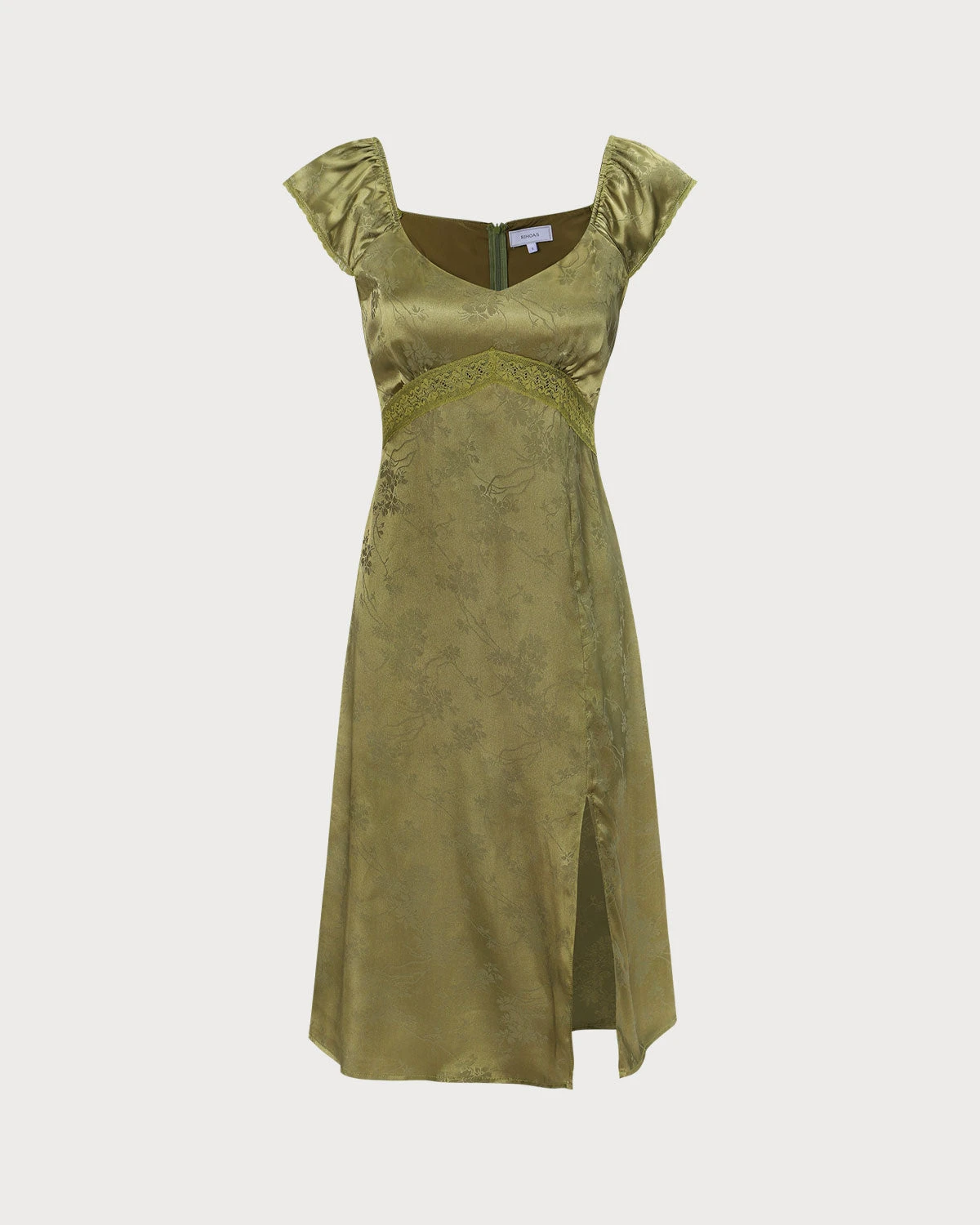 The Green Satin Jacquard Side Split Midi Dress 7 The Green Satin Jacquard Side Split Midi Dress - Image 7
