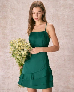 The Green Satin Ruffle Hem Slip Mini Dress 10 The Green Satin Ruffle Hem Slip Mini Dress -CINN Clothing Shop the satin ruffle hem mini dress dresses jgoftj