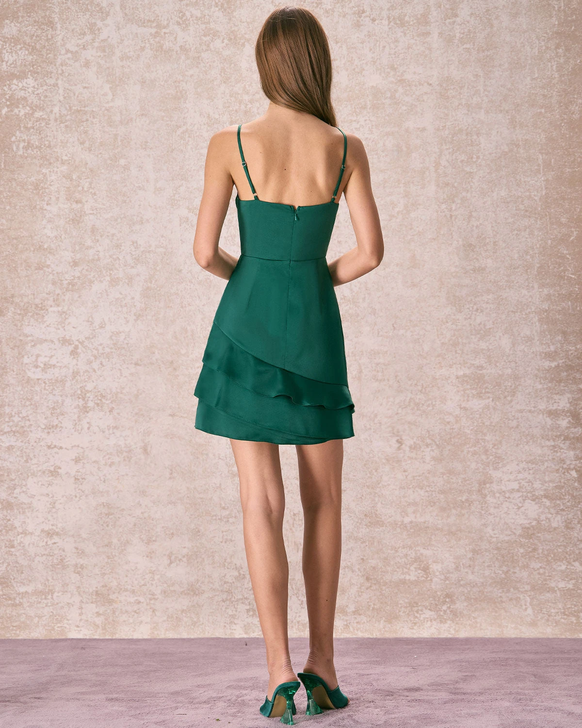 The Green Satin Ruffle Hem Slip Mini Dress 6 The Green Satin Ruffle Hem Slip Mini Dress - Image 6