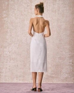 The White Halter Ruched Wrap Satin Midi Dress 11 The White Halter Ruched Wrap Satin Midi Dress -CINN Clothing Shop the satin wrap halter midi dress dresses 8dndoc