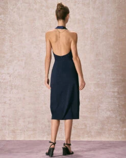 The Navy Halter Ruched Wrap Satin Midi Dress -CINN Clothing Shop the satin wrap halter midi dress dresses avxpgp b067b841 77f4 419e 82ad 4ed0f2a4d4f9