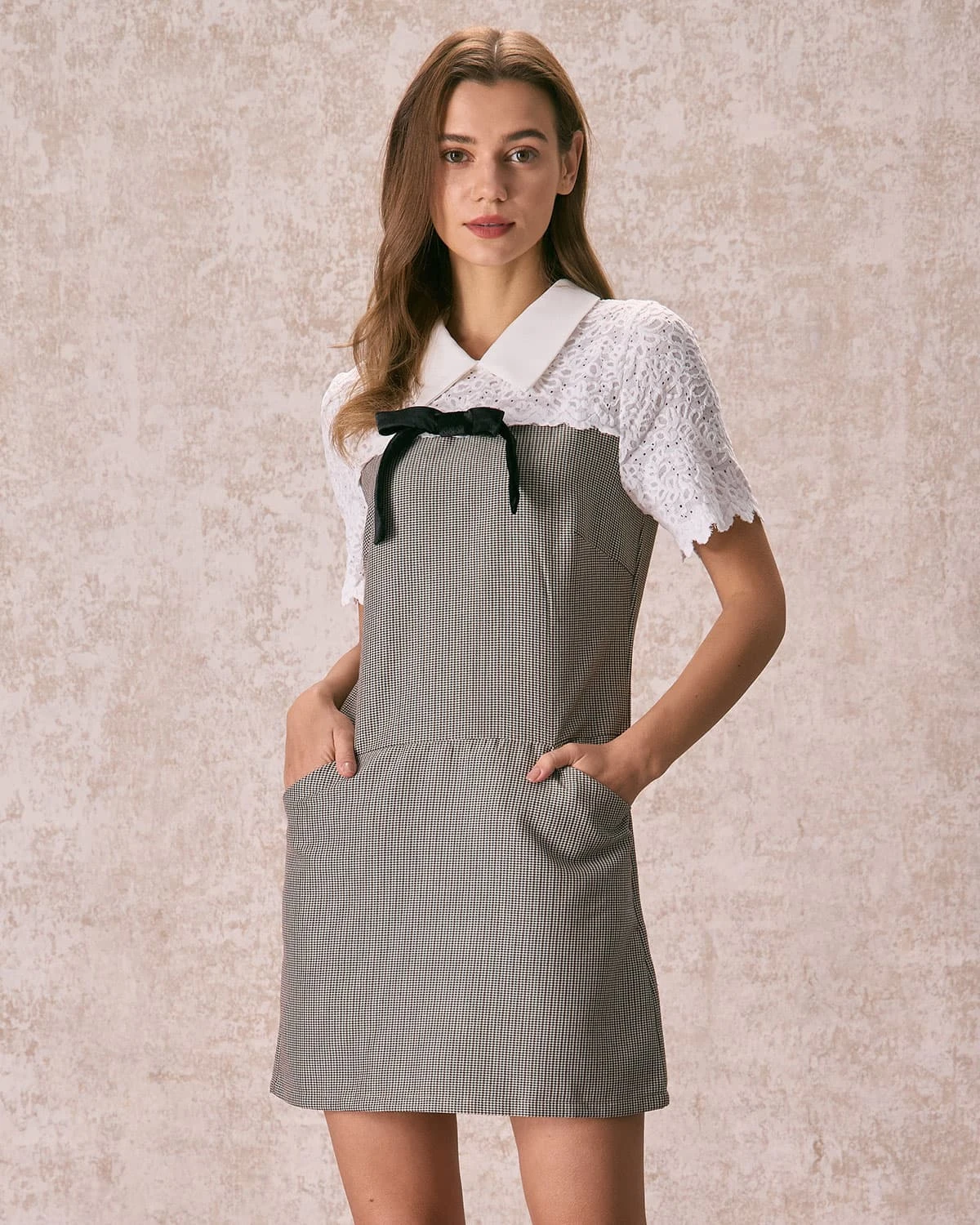 The Grey Shirt Collar Spliced Plaid Mini Dress 4 The Grey Shirt Collar Spliced Plaid Mini Dress - Image 4