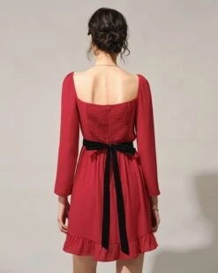 The Red Square Neck Flounce Long Sleeve Mini Dress -CINN Clothing Shop the square neck flounce mini dress dresses alt7mo 578215