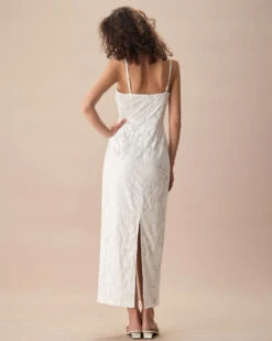 The White Square Neck Jacquard Slip Maxi Dress -CINN Clothing Shop the square neck jacquard slip maxi dress dresses gihuwg
