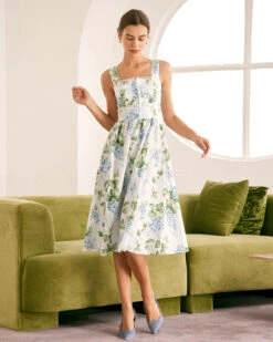 The White Square Neck Floral A-Line Midi Dress 9 The White Square Neck Floral A-Line Midi Dress -CINN Clothing Shop the square neck printed a hem dress dresses avntsg