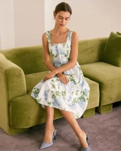 The White Square Neck Floral A-Line Midi Dress 10 The White Square Neck Floral A-Line Midi Dress -CINN Clothing Shop the square neck printed a hem dress dresses mslgjs