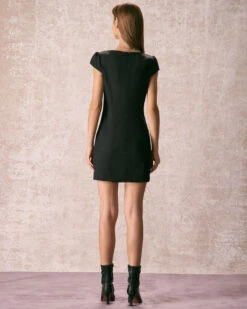 The Black Square Neck Rosette Mini Dress 11 The Black Square Neck Rosette Mini Dress -CINN Clothing Shop the square neck rosette mini dress dresses pcvf5v