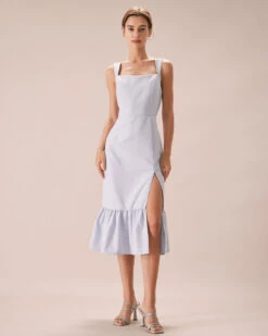 The Light Blue Square Neck Ruffle Midi Dress 8 The Light Blue Square Neck Ruffle Midi Dress -CINN Clothing Shop the square neck ruffle hem dress dresses ok1mah