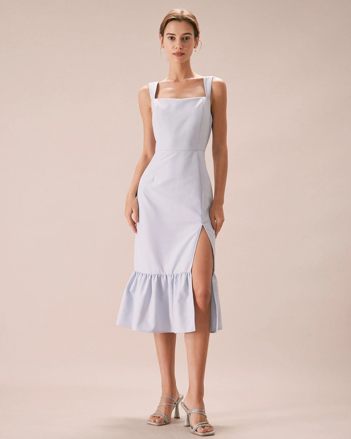 The Light Blue Square Neck Ruffle Midi Dress 3 The Light Blue Square Neck Ruffle Midi Dress - Image 3