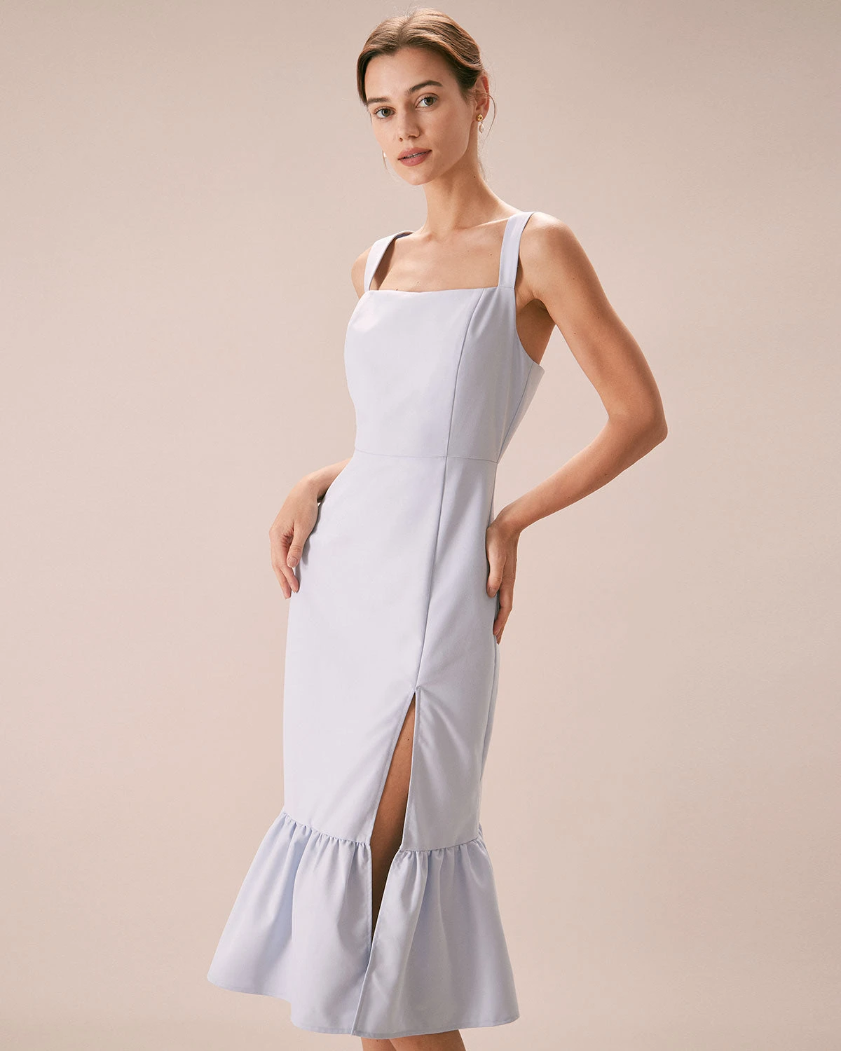 The Light Blue Square Neck Ruffle Midi Dress 1 The Light Blue Square Neck Ruffle Midi Dress