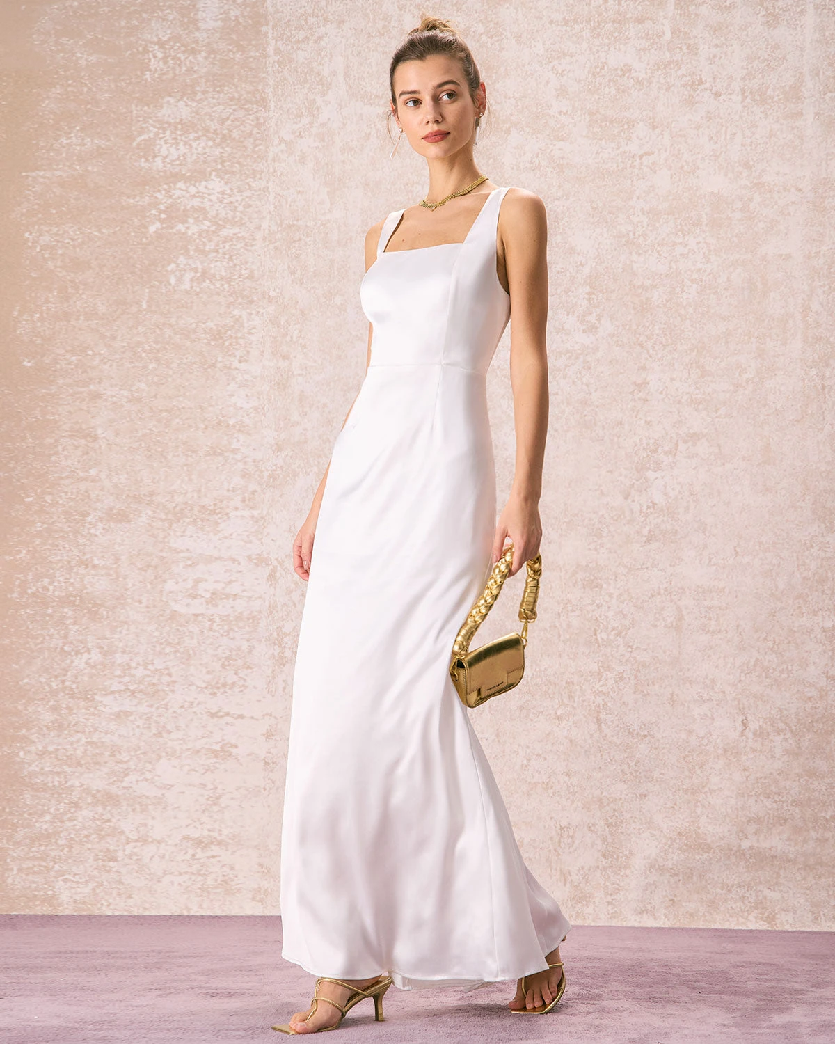 The White Square Neck Satin Maxi Dress 3 The White Square Neck Satin Maxi Dress - Image 3