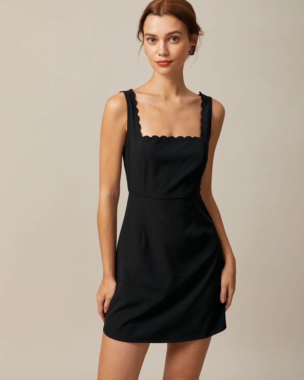 The Black Square Neck Scalloped Mini Dress 1 The Black Square Neck Scalloped Mini Dress