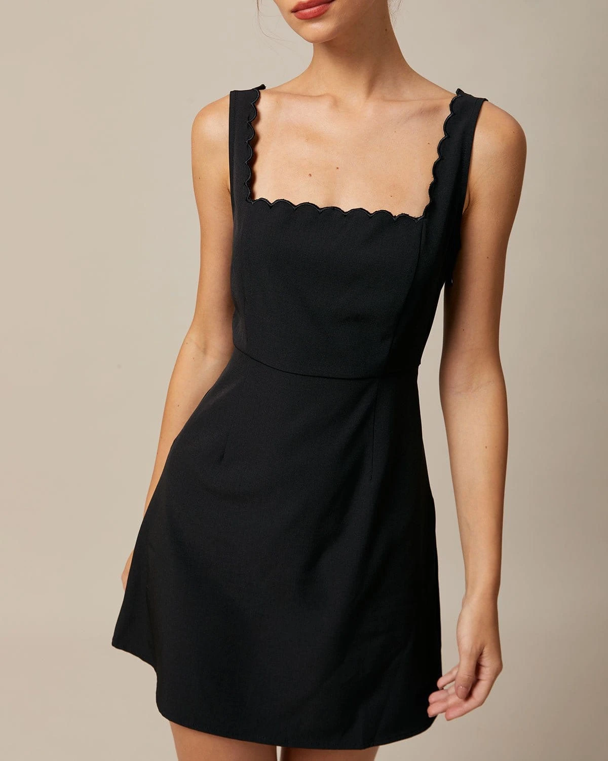 The Black Square Neck Scalloped Mini Dress 4 The Black Square Neck Scalloped Mini Dress - Image 4
