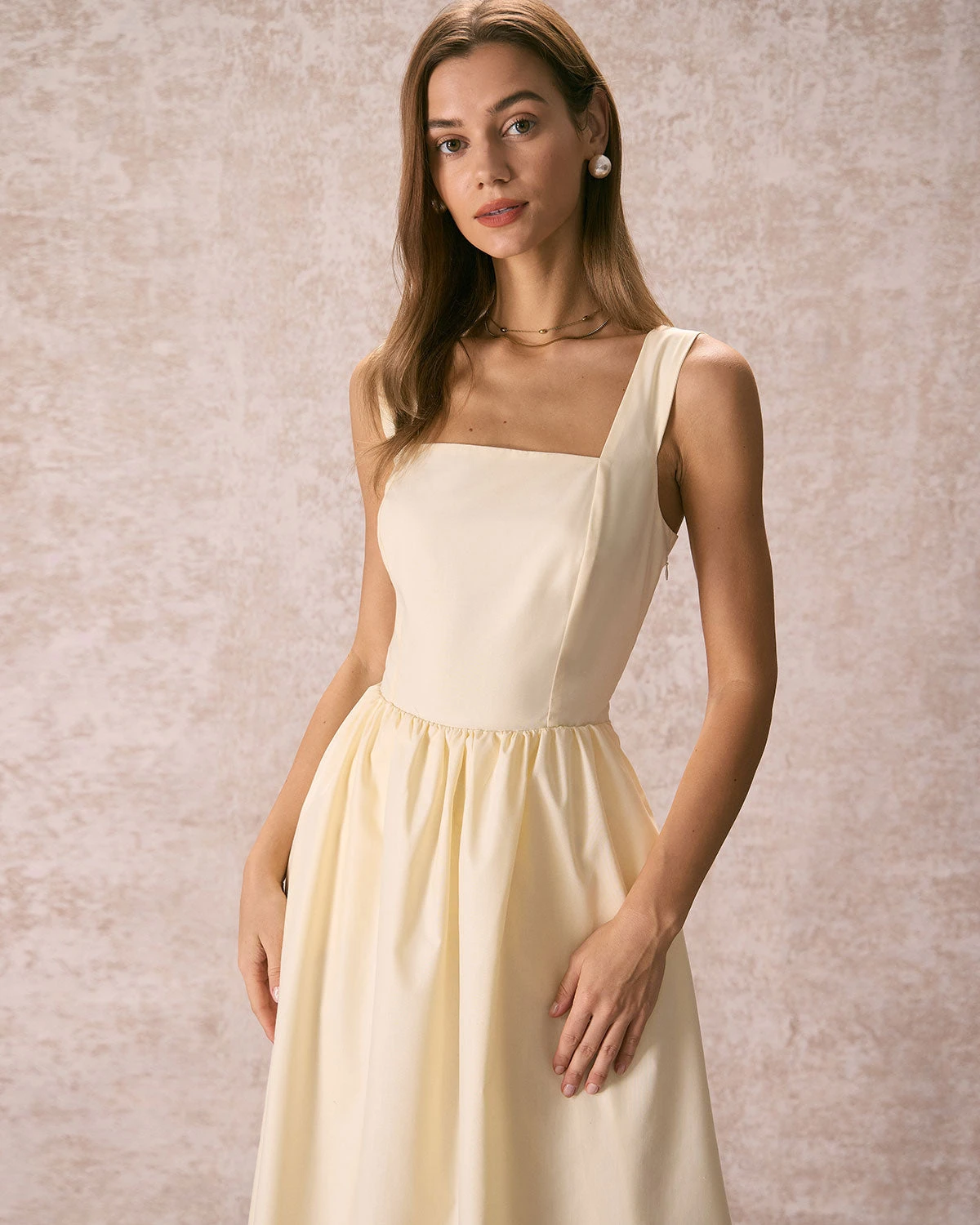 The Light Yellow Pleated Cross Back Midi Dress 2 The Light Yellow Pleated Cross Back Midi Dress - Image 2