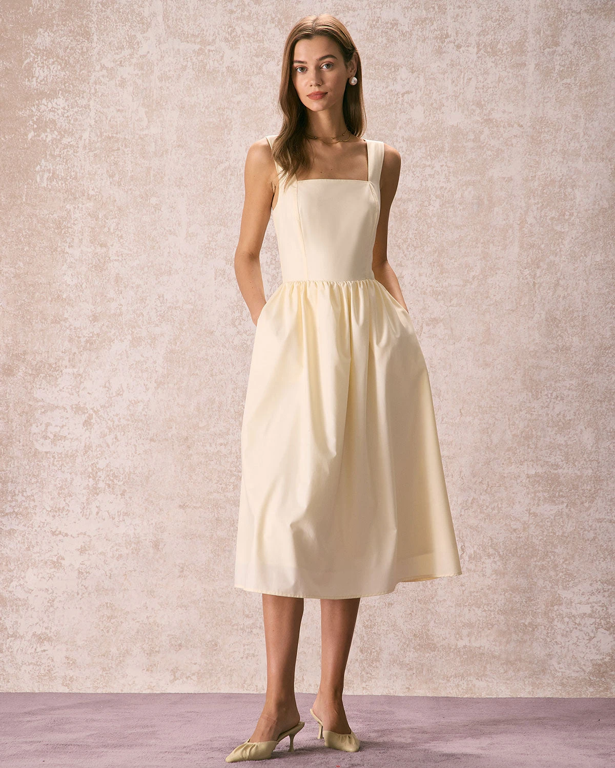 The Light Yellow Pleated Cross Back Midi Dress 3 The Light Yellow Pleated Cross Back Midi Dress - Image 3