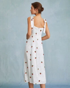 The White Strawberry Tie Strap Slit Midi Dress -CINN Clothing Shop the strawberry tie strap slit midi dress dresses cwflbe