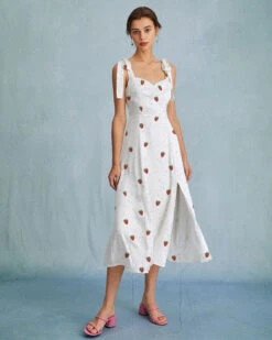 The White Strawberry Tie Strap Slit Midi Dress -CINN Clothing Shop the strawberry tie strap slit midi dress dresses h0wmqg