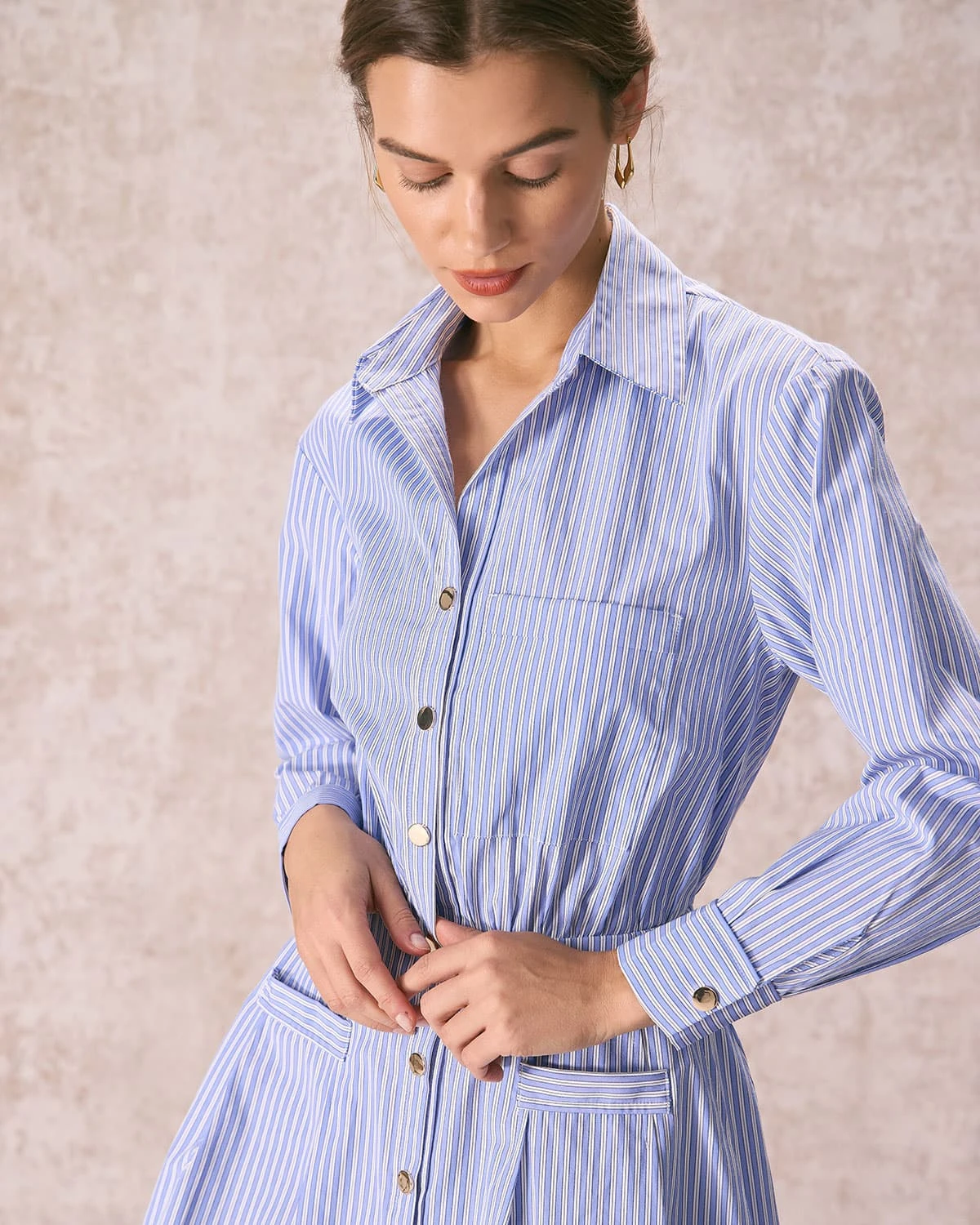 The Blue Striped Pleated Shirt Mini Dress 5 The Blue Striped Pleated Shirt Mini Dress - Image 5