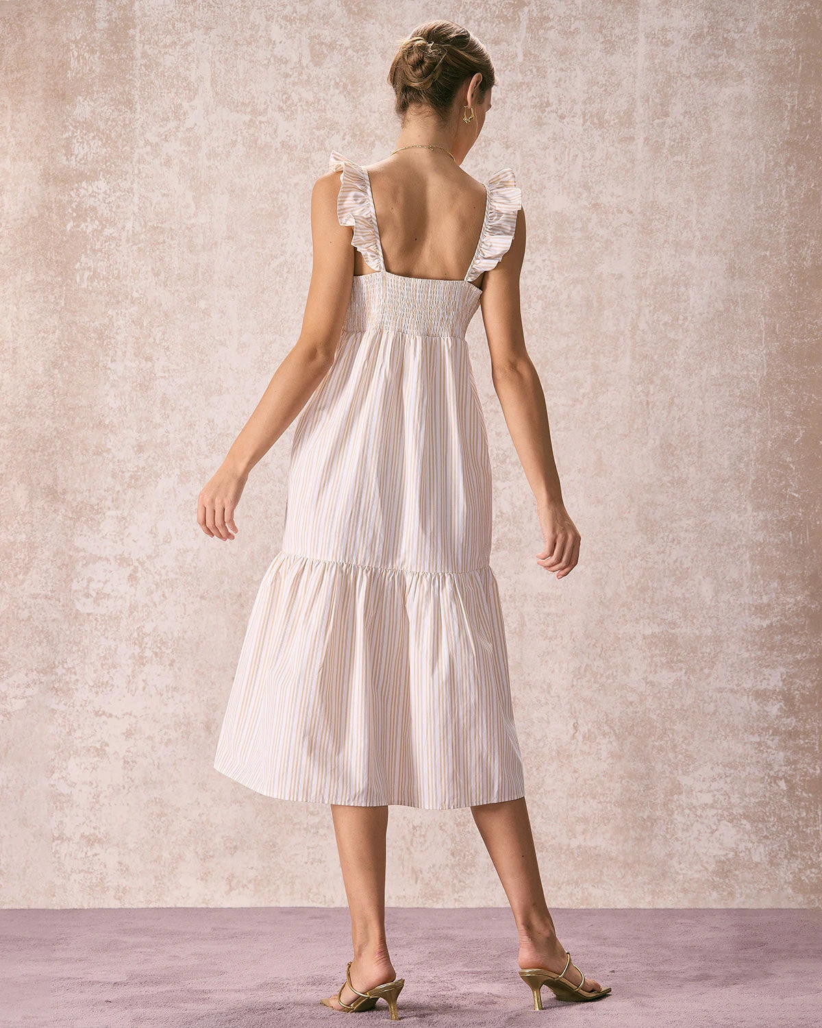 The Yellow V Neck Striped Ruffle Midi Dress 7 The Yellow V Neck Striped Ruffle Midi Dress - Image 7