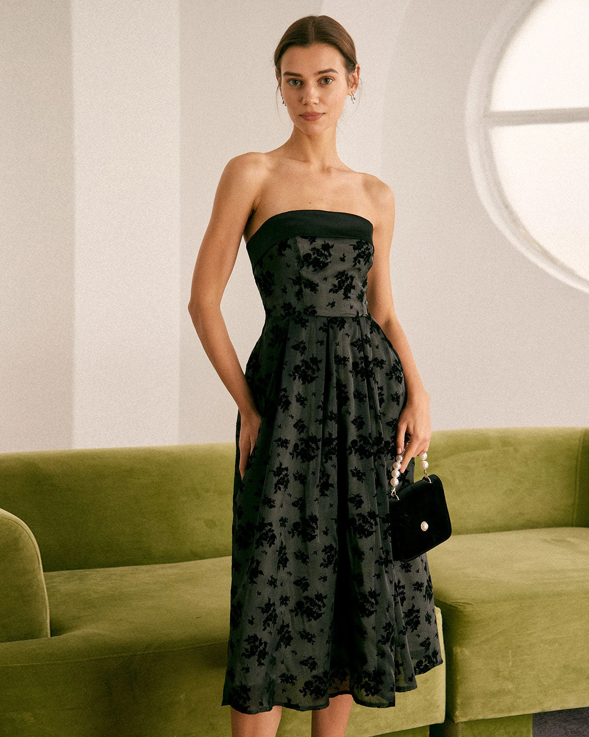 The Black Floral Strapless Midi Dress 1 The Black Floral Strapless Midi Dress