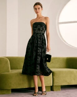 The Black Floral Strapless Midi Dress 12 The Black Floral Strapless Midi Dress -CINN Clothing Shop the suspender hem dress dresses jgwgeb