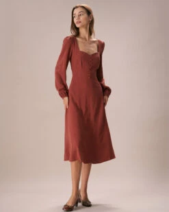 The Caramel Sweetheart Neck Midi Dress 8 The Caramel Sweetheart Neck Midi Dress -CINN Clothing Shop the sweetheart neck button dress dresses 2hd6tl