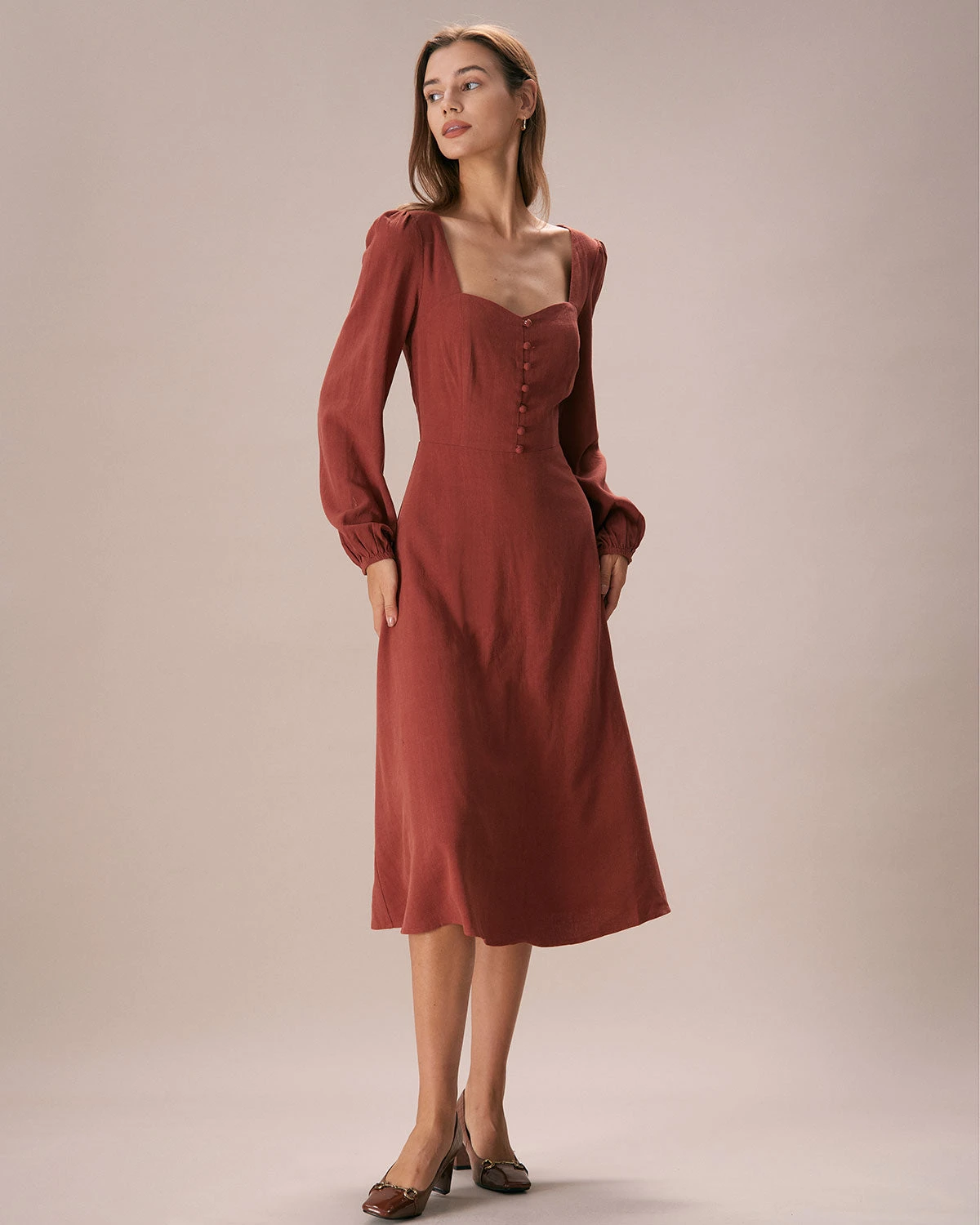 The Caramel Sweetheart Neck Midi Dress 4 The Caramel Sweetheart Neck Midi Dress - Image 4